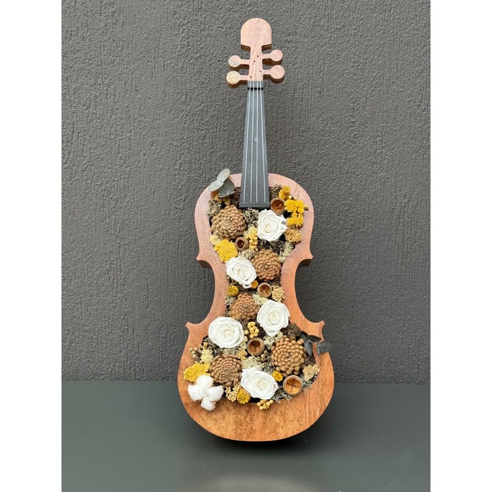 DEKORATİF AHŞAP KEMAN BEYAZ SOLMAYAN GÜL
